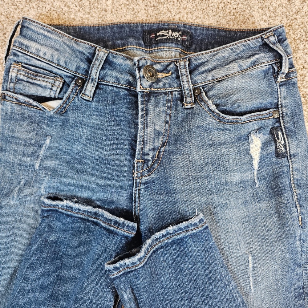 Silver Jeans Co Aiko Ankle Skinny Distressed Denim Blue Jeans W25 L27 Med Wash
